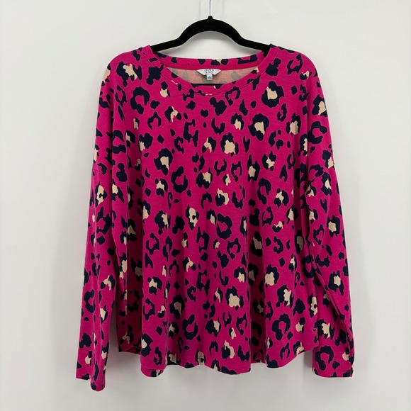 crown & ivy Sweaters - Crown Ivy Pink Leopard Print Long Sleeve Crew Neck Sweater Women's Size Large